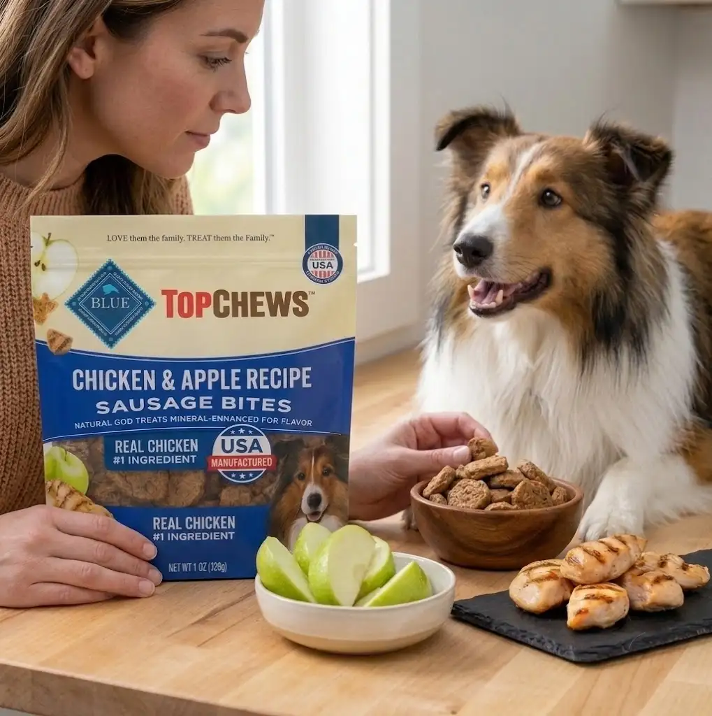Pet owner checking dog treats